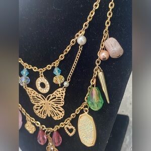 Fairy garden charm necklace handmade gold tone butterfly